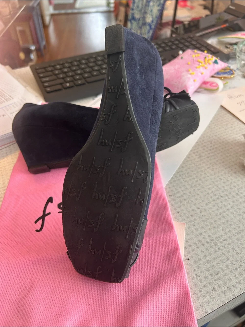 French Sole navy suede
